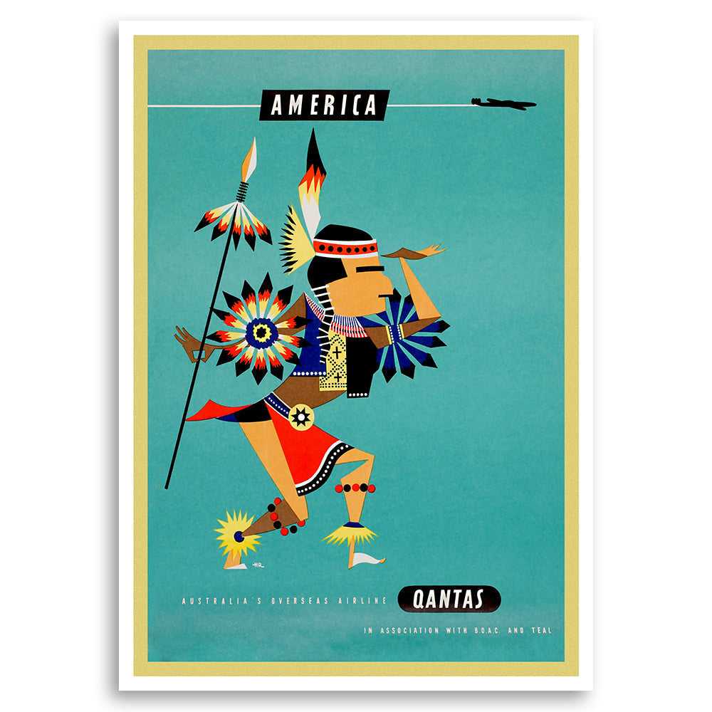 America - QANTAS Airlines - Vintage Travel Posters